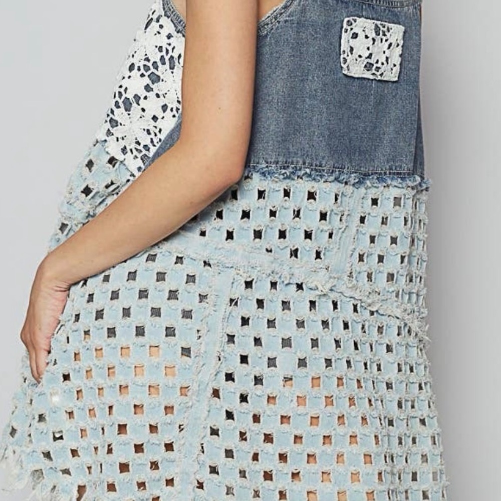 POL Denim tunic/dress boho western adjustable straps, true to size fit, small - Picture 13 of 14